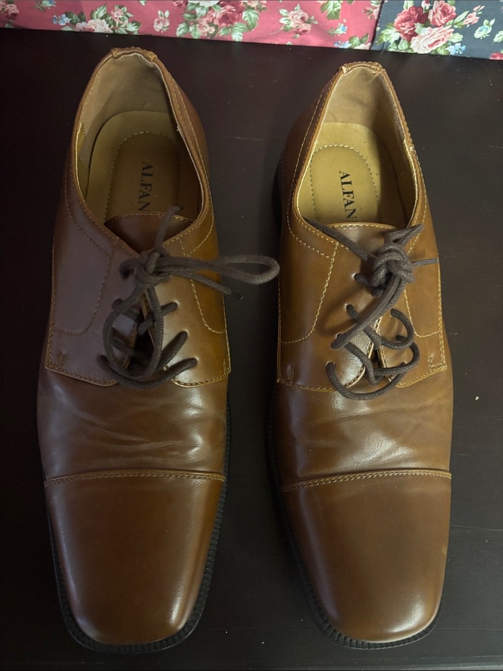Alfani Men's Brown Leather Lace-Up Cap-Toe Oxfords